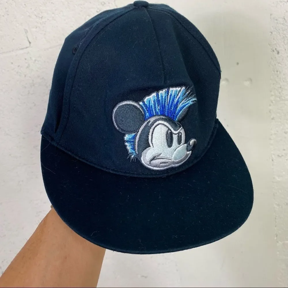 NEW! Disney Park Mickey Mouse Mohawk punk rock black flexfit hat cap Walt Disney